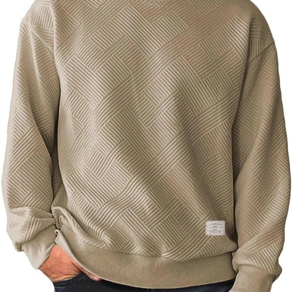 Men Men's Crewneck Sweat‎ Soild Color Geometric Texture Long Sleeve Casual Shirt - Picture 3 of 7